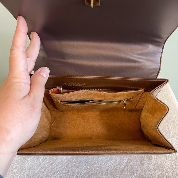 Vintage Saks Fifth Avenue Womens Brown Snap Leather Top Handle Flap Over Handbag - Picture 3 of 16